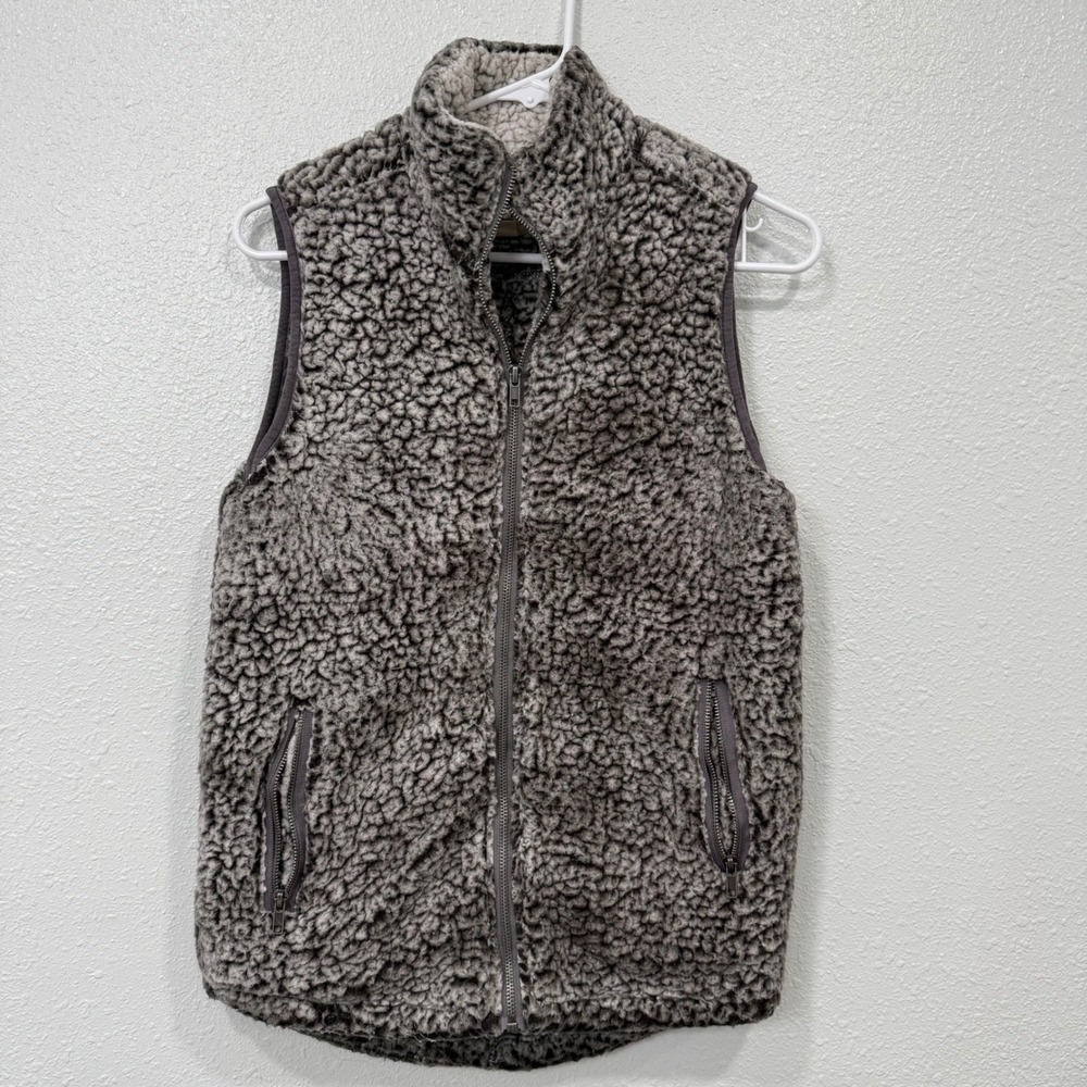 Thread Supply Sherpa Fleece Vest Charcoal Gray‎ Full Zip Pockets Women's XSmall